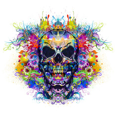 Obrazy  Zły czaszka ilustracja kolorowy z kolorowej farby splatters tło.