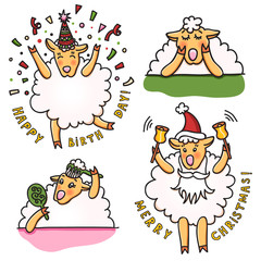 Vector set of funny sheep with different emotions. Cartoon animal characters, good for stickers, children's stuff, printed materials. - 172795888