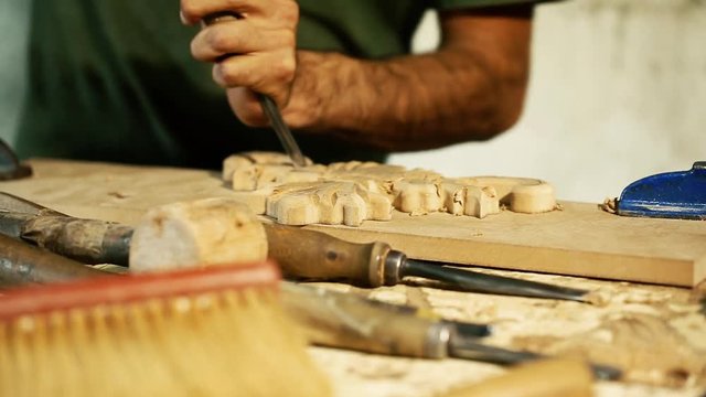 Wood carving master works - close up video shooting