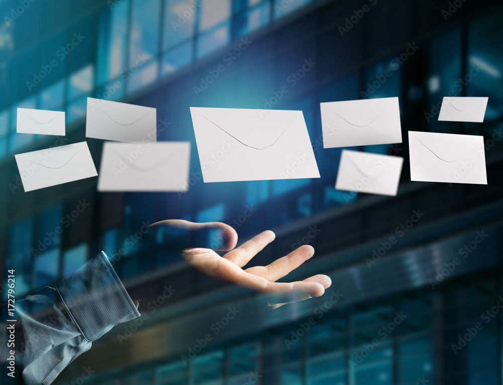 Poster envelope message displayed on a futuristic email interface - 3d rendering