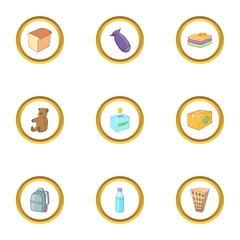 Refugees icons set, cartoon style