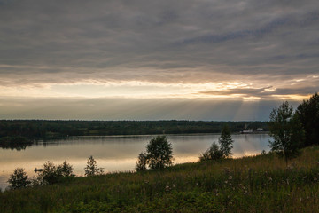 View of the lake at sunset time