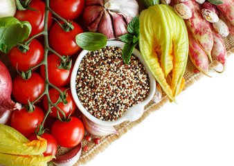 Uncooked mixed quinoa with vegetables