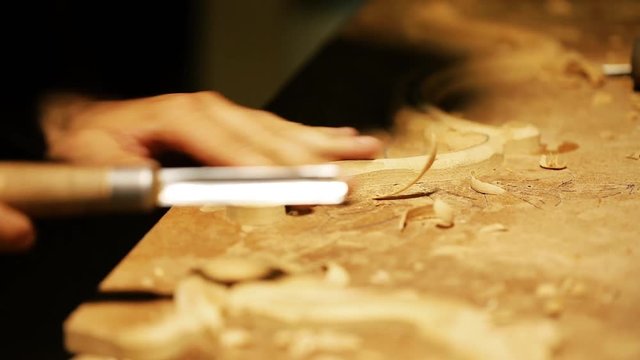 Wood carving master works - close up video shooting