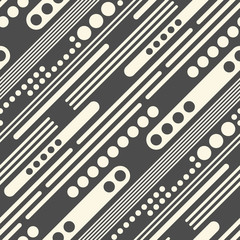 Seamless Diagonal Stripe and Circle Background. Vector Black and White Wallpaper
