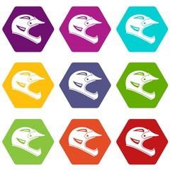 Bicycle helmet icon set color hexahedron