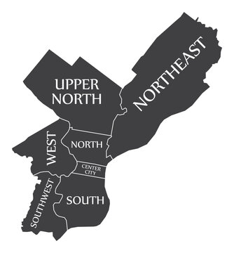 Philadelphia city map USA labelled black illustration