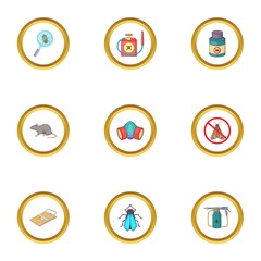 Harassment of insect icons set, cartoon style