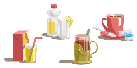 Set of drinks on a white background.Vector