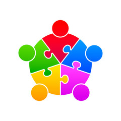 Community puzzle union support on the white background. Vector illustration