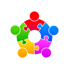 Community puzzle union support on the white background. Vector illustration