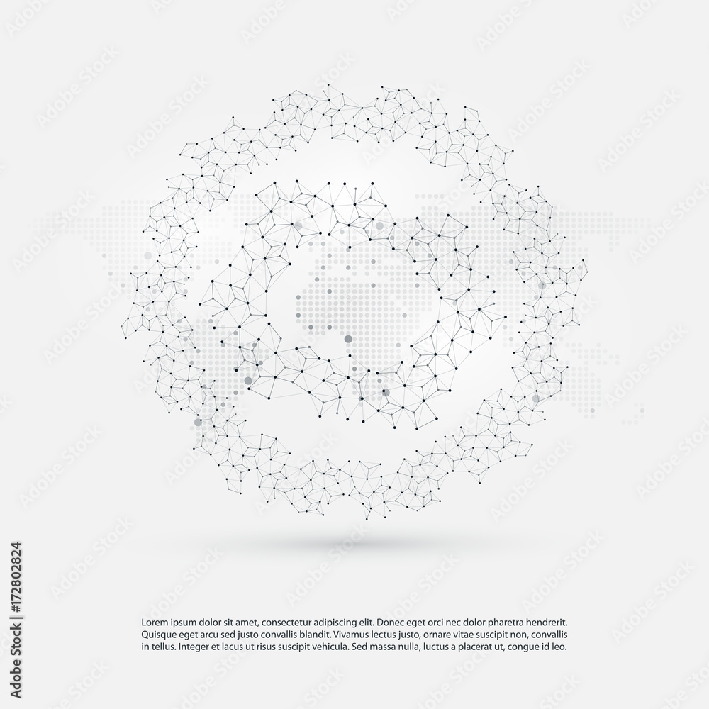 Poster abstract cloud computing and global network connections concept design with transparent geometric me