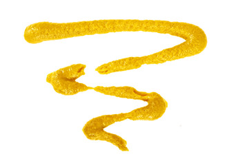 Fresh mustard sauce isolated on a white background, top view
