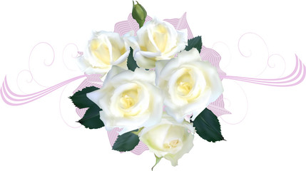 bouquet with five white isolated roses