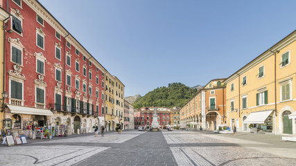 Piazza Alberica square, Carrara, Tuscany, Italy, in a moment of tranquility