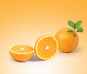  fruit Orange with leaves isolated