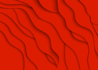 Abstract cut red waves background. Design specifically for banner, poster, billboard, web site with place for text. Paper art style vector illustration.