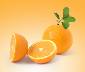  fruit Orange with leaves isolated