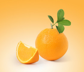  fruit Orange with leaves isolated