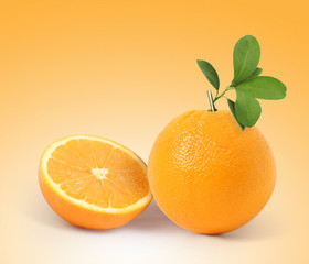  fruit Orange with leaves isolated