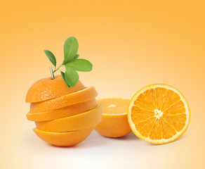 Naklejka na ściany i meble fruit Orange with leaves isolated