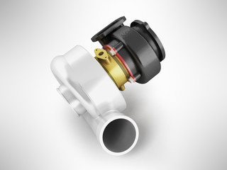 Turbine to car gold 3d render on gray background
