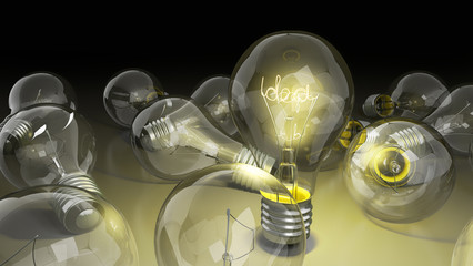 concept of idea light bulb with word idea inside background for presentations 3d render image