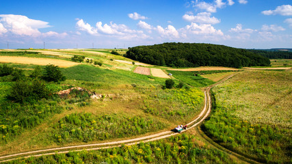 Aerial view of the vegetable field from drone