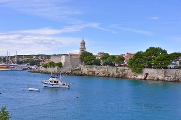 Fototapeta na wymiar This is a view of marina in Krk city, Croatia. September 5, 2017. Krk, Croatia.