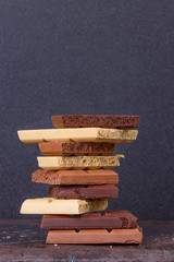stack of different kind porous chocolate pieces