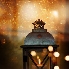 Christmas still life with a lantern