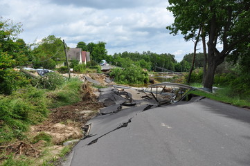 Destroyed street during the great flood. Saxony-Anhalt 2013. Germany. Niegripp.