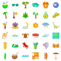 Paradise icons set, cartoon style