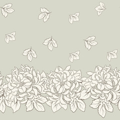 Seamless pattern with white chrysanthemum in Japanese style. Vec