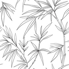 Seamless pattern with bamboo in Japanese style. Outline drawing 