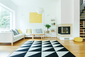 Open space interior with sofa