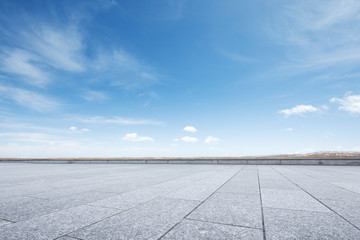 empty marble floor with snow mountains