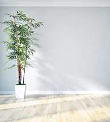 Fototapeta premium Modern bright living room, white wall. 3D rendering