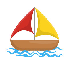 a boat. Wooden. Rest on the sea. Fishing. Flat style. For your design.