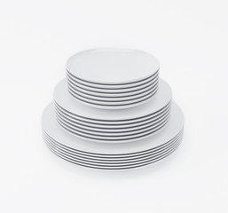 A stack of plates on white background, 3D rendering