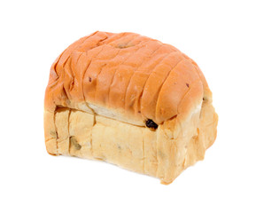 sliced raisin bread isolated on white background