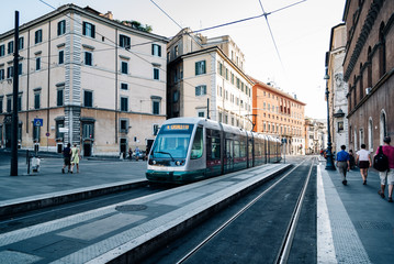 Tram in street in Rome