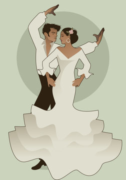 Spanish couple flamenco dancers. Vector Illustration