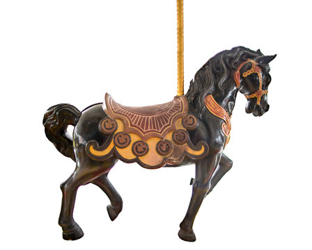 Old classic carousel horse isolated on white background