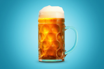 Mug of beer glass on blue background.