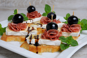 Snack with   Cheese Brie  and salami