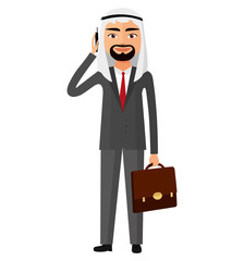 Saudi arab business man talking the phone flat cartoon vector Illustration