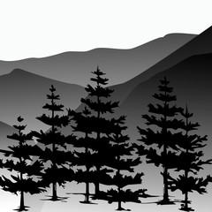 Pine forest and mountains vector backgrounds.