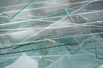 A lot of glass sheets for recycling.