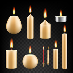 Vector realistic burning candle icon set